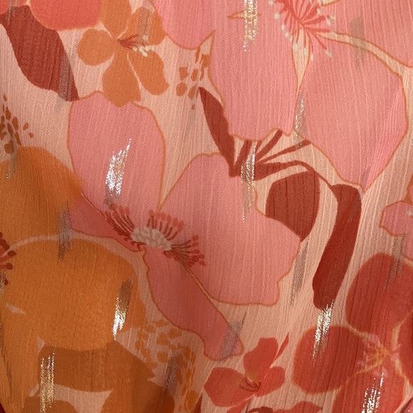 Relist9/28 LC Lauren Conrad floral print dress ruffle & metallic details boho XS - Picture 16 of 17